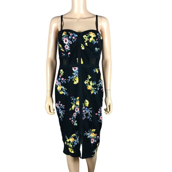 Material Girl Black Floral Bodycon Midi Dress NWT SMALL - Picture 1 of 8